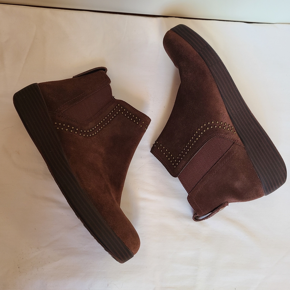 Fitflop Brown Suede Leather Ankle Boots with Stud Detail Size 8.5
